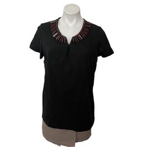 KATE SPADE Black Top Large Beads Around Neck Tunic Short Sleeves Size 10